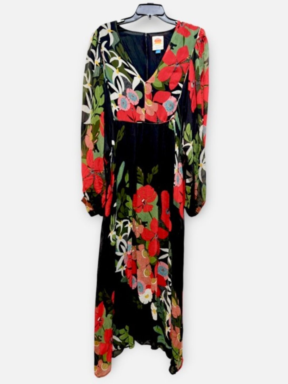 Farm Rio x Anthropologie Long-Sleeve V-Neck Floral Maxi Dress Sz XL